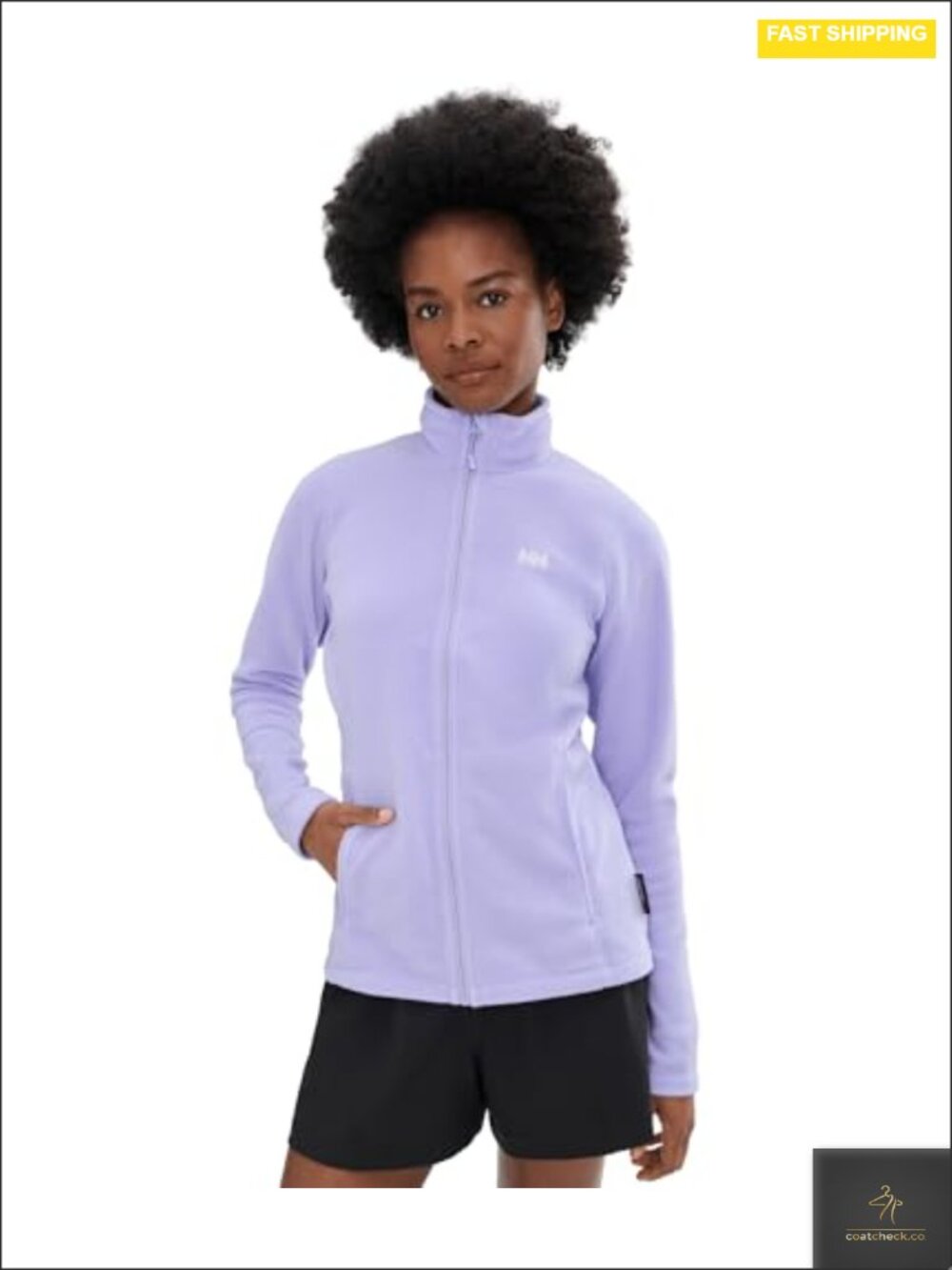 Women's Grid Fleece Jacket Recycled Polyester Zip Up Long Sleeve